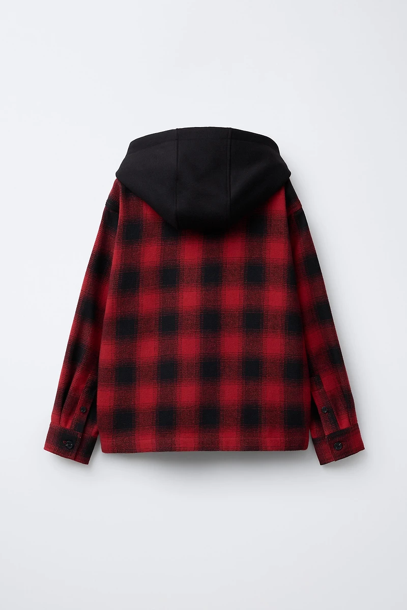PLAID HOODED OVERSHIRT