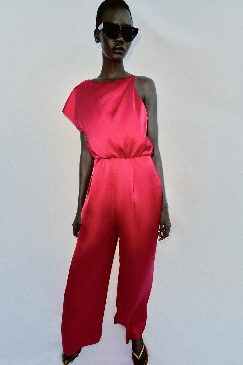 SATIN EFFECT ASYMMETRICAL JUMPSUIT