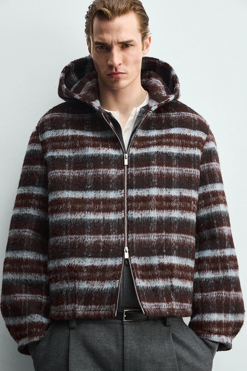 PLAID BOXY FIT JACKET WITH HOODIE