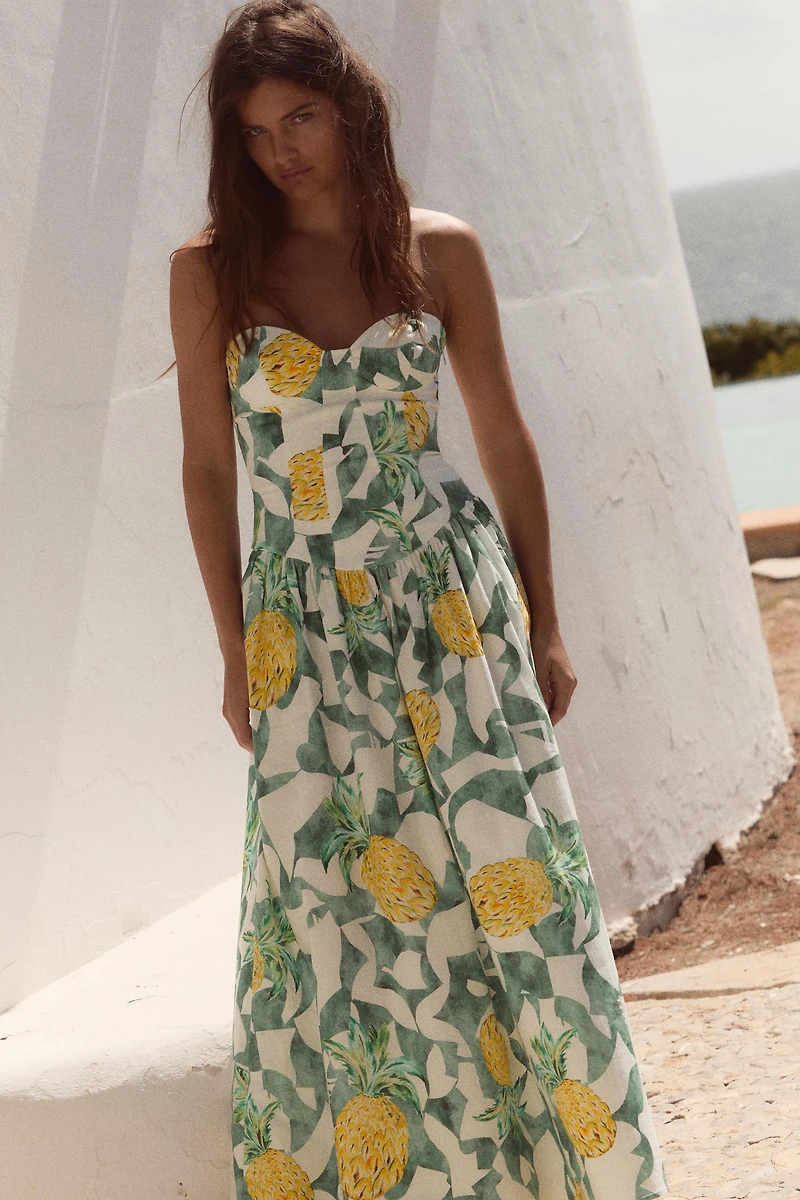 FRUIT PRINT BUSTIER POPLIN DRESS