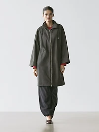 Technical fabric trench coat with hood