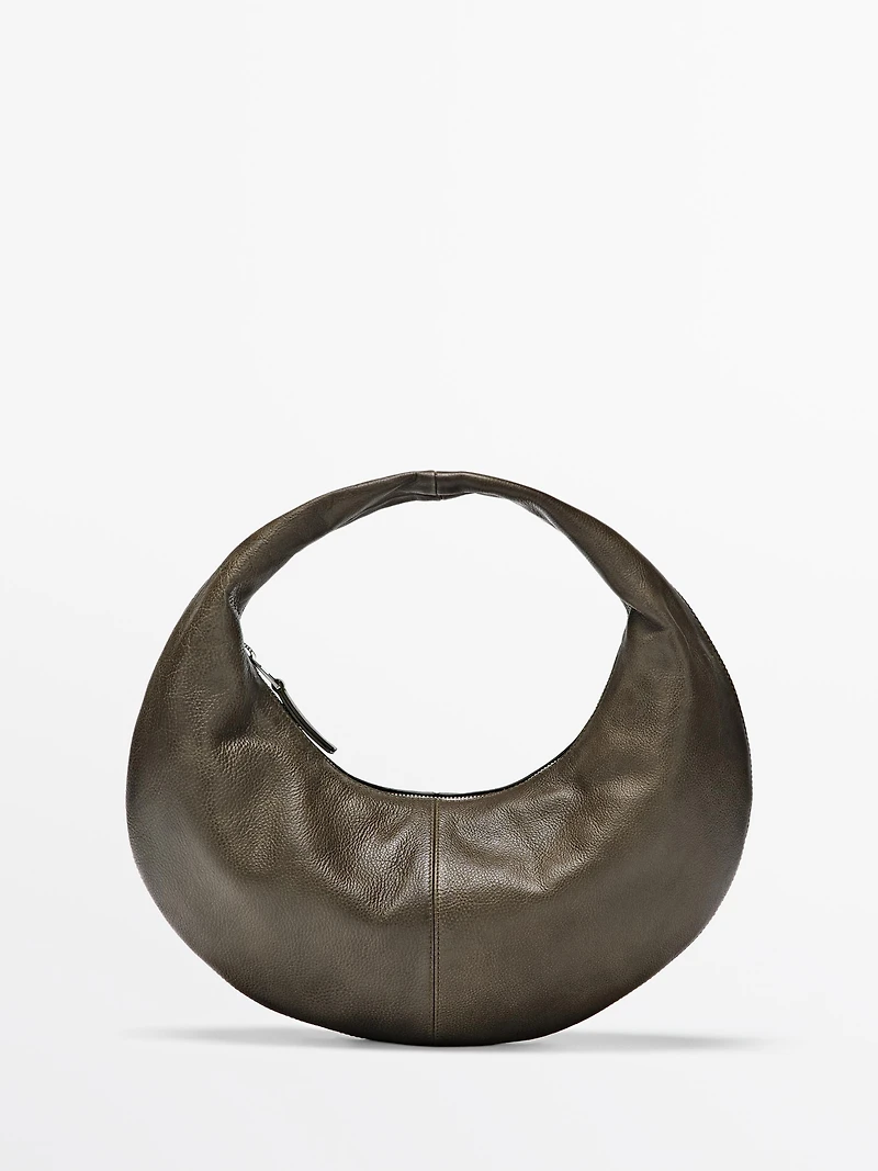 Sac demi-lune moyen en cuir nappa