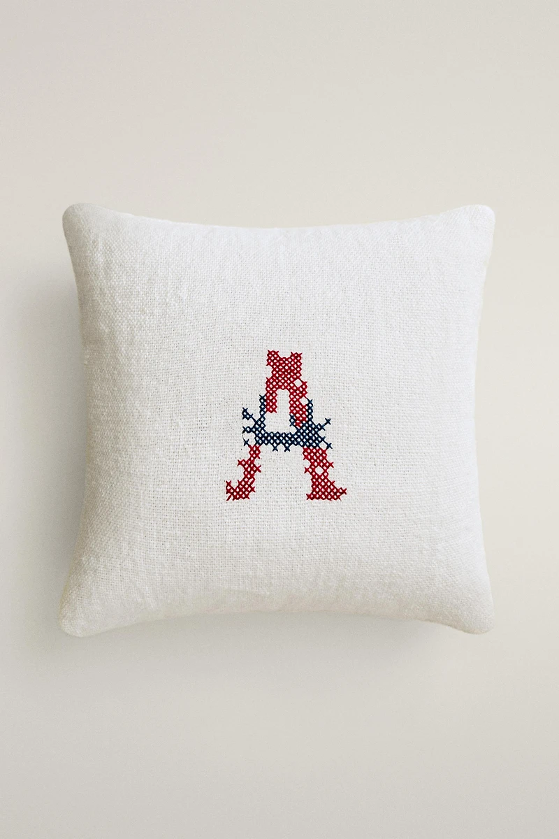 LETTER A EMBROIDERED LINEN CUSHION