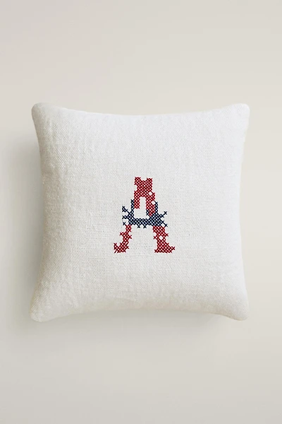 LETTER A EMBROIDERED LINEN CUSHION