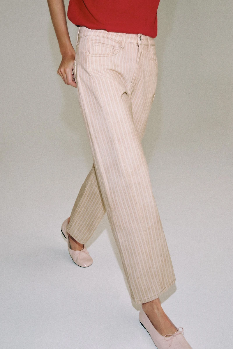 ZW COLLECTION MID-RISE STRIPED RELAXED STRAIGHT ANKLE JEANS