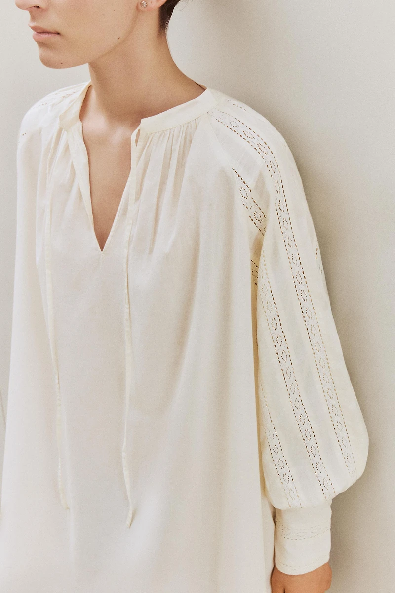COTTON OPENWORK LACE NIGHTGOWN
