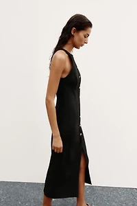 GOLD BUTTON CREPE MIDI DRESS