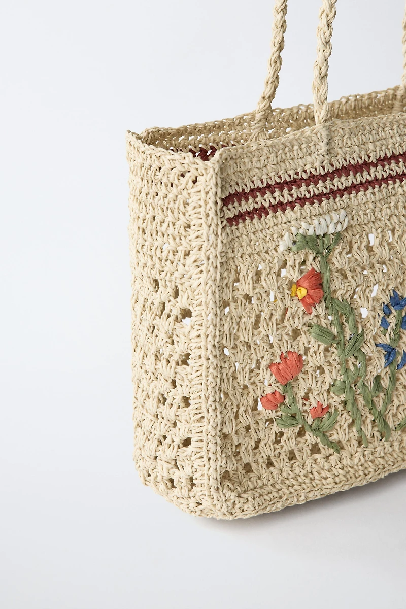FLORAL RAFFIA SHOPPER
