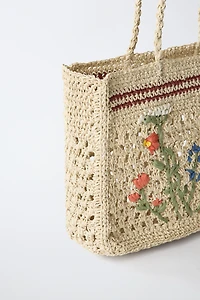 FLORAL RAFFIA SHOPPER