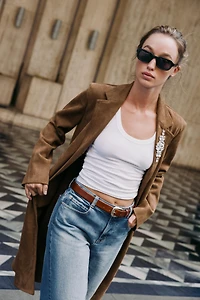 MANTEAU VESTE LONGUE EFFET DAIM FERMOIR