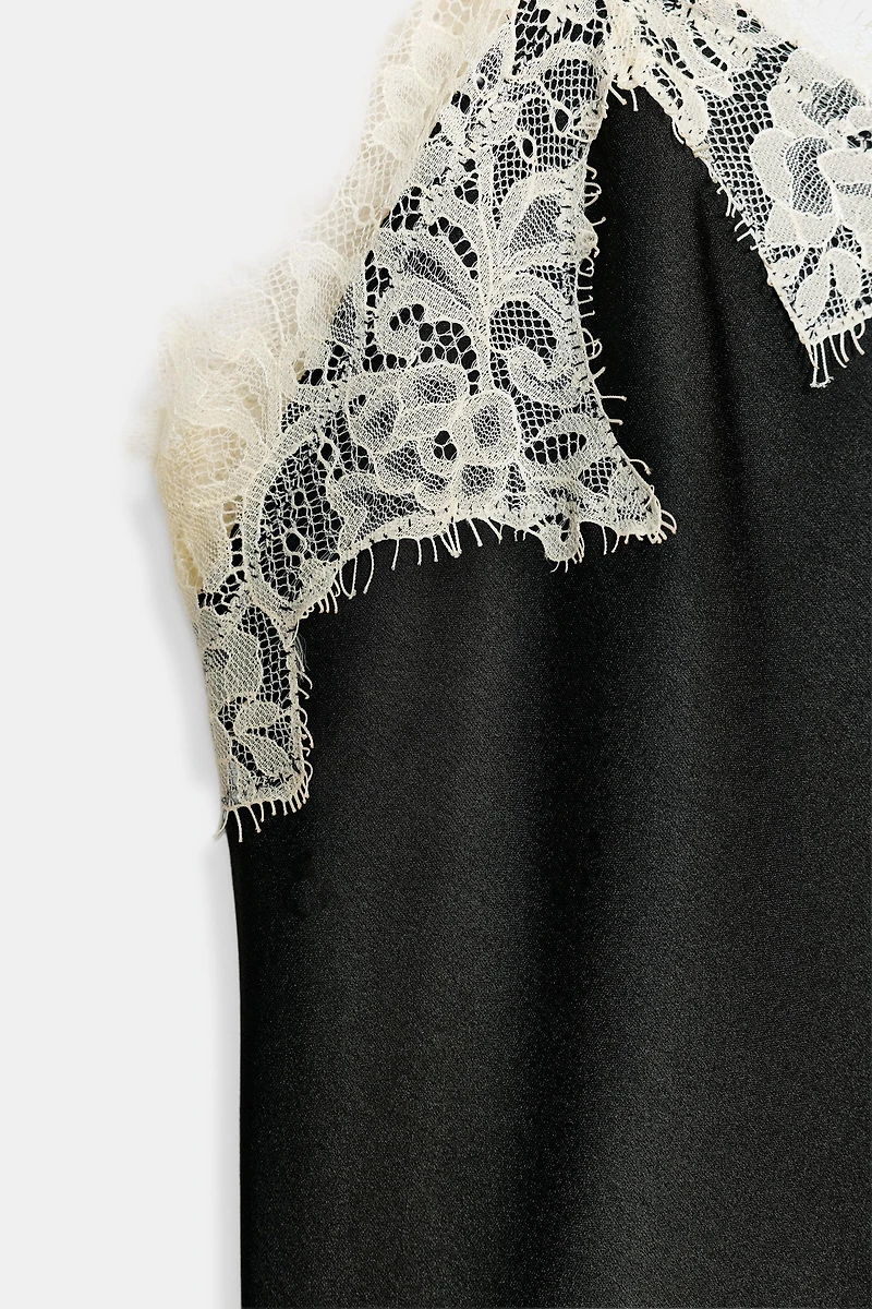 CONTRAST LACE SATIN TOP ZW COLLECTION