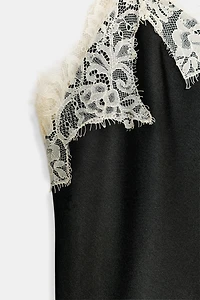 CONTRAST LACE SATIN TOP ZW COLLECTION