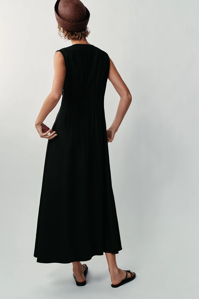 LINEN PINTUCK MIDI DRESS