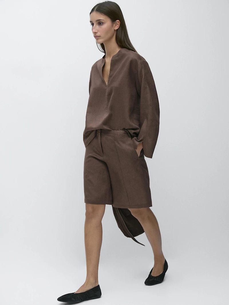 100% linen short Bermuda shorts