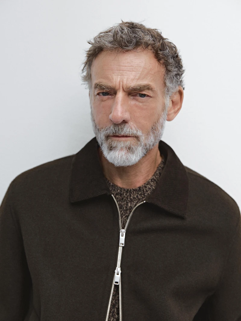 Wool jacket with double corduroy collar