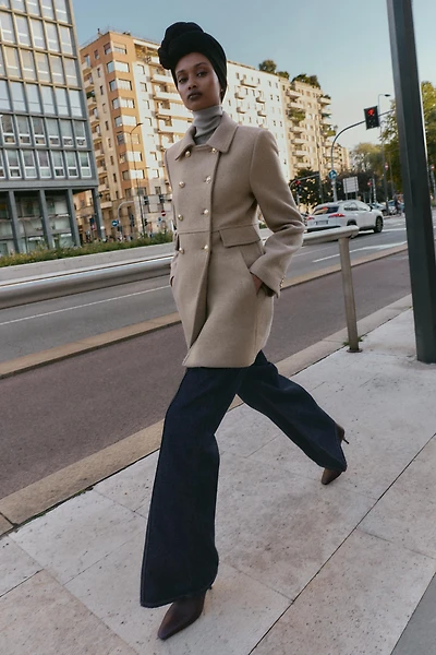 WOOL BLEND DOUBLE BREASTED SHORT COAT