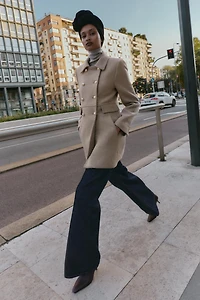 WOOL BLEND DOUBLE BREASTED SHORT COAT