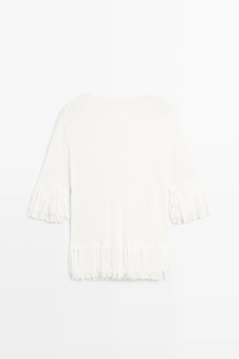 Fringe detail knit sweater - STUDIO