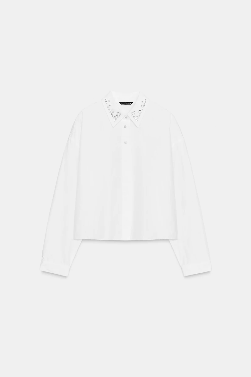 CHEMISE COURTE EN POPELINE À FANTAISIE BIJOU