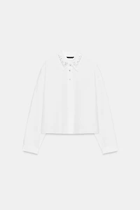 CHEMISE COURTE EN POPELINE À FANTAISIE BIJOU