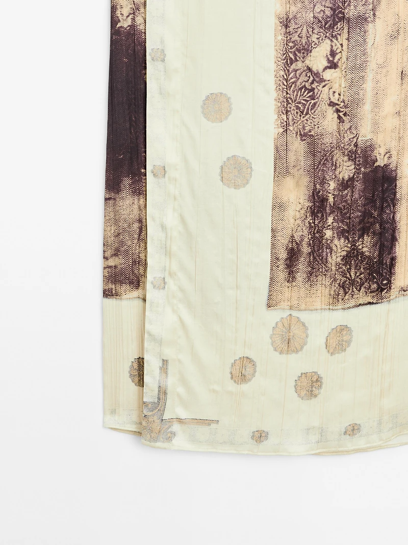 Printed satin midi skirt
