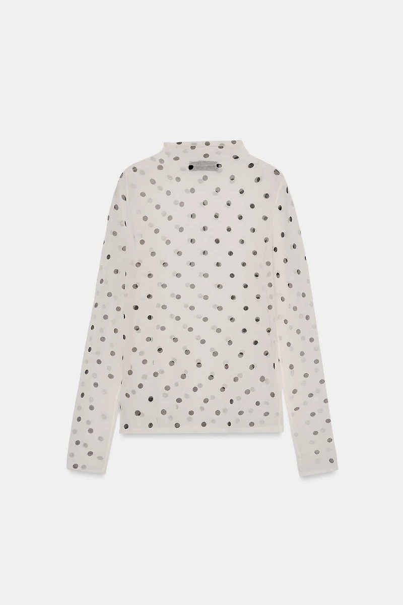 TOP EN MAILLE SEMI-TRANSPARENTE À POIS