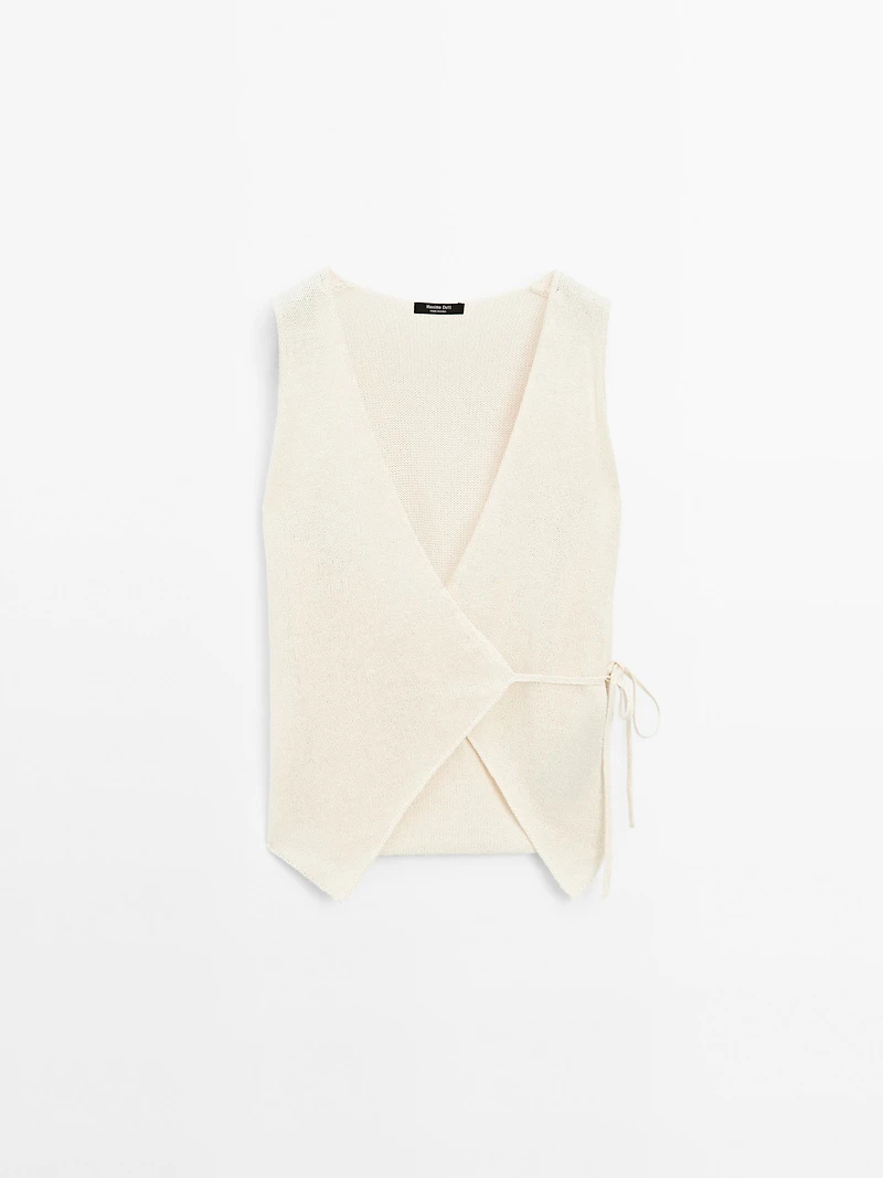 Knit crossover waistcoat with drawstring