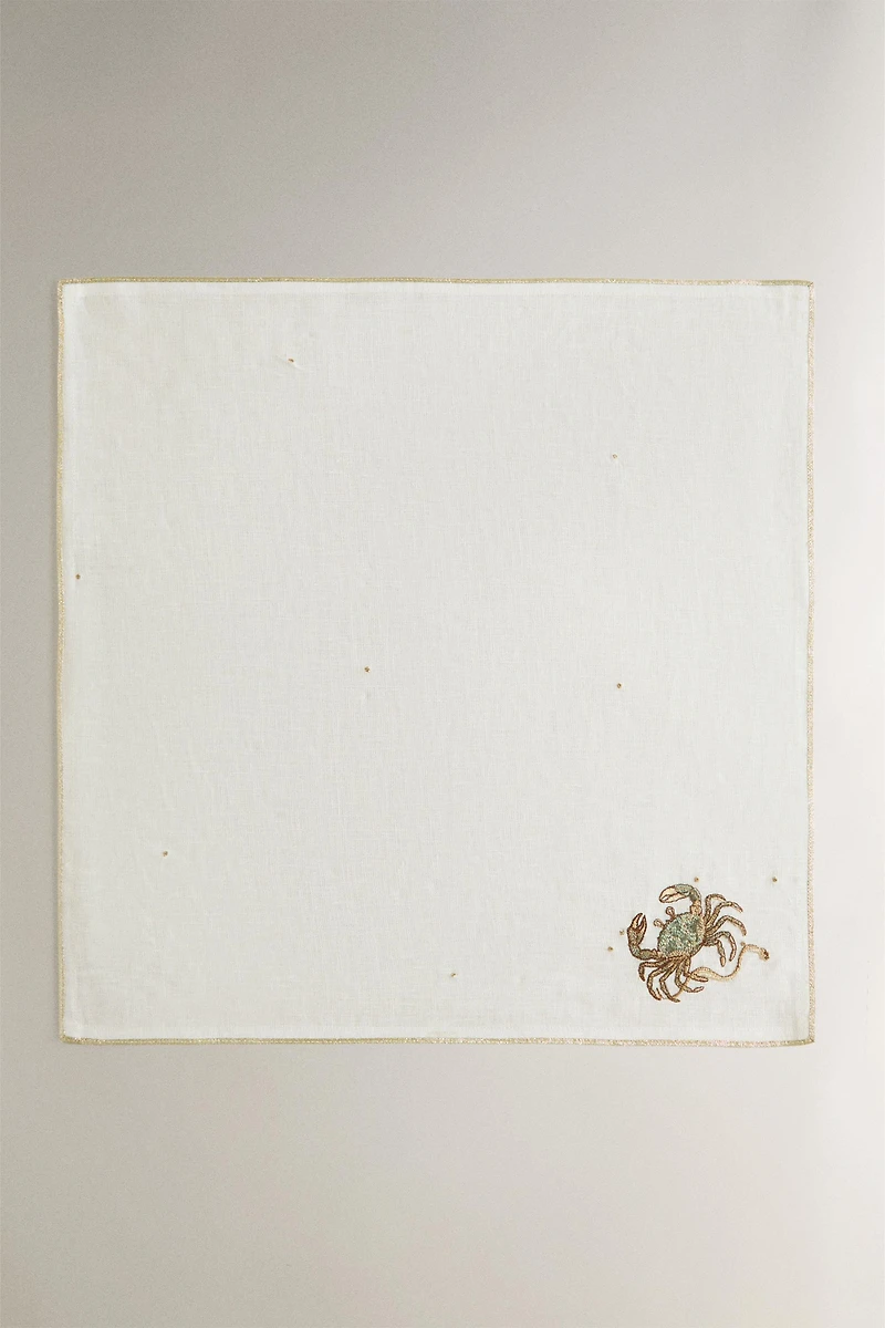 LINEN EMBROIDERED CANCER NAPKIN | MARISA BERENSON
