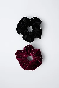 TWO-PACK OF VELVET RHINESTONE SCRUNCHIES
