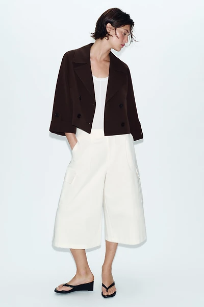 CROPPED TRENCH COAT WITH ROLLED SLEEVES