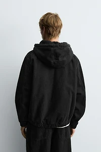 FLEECE LINED DENIM JACKET WITH HOODIE