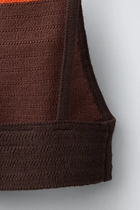CONTRAST STRIPE CROCHET KNIT TOP