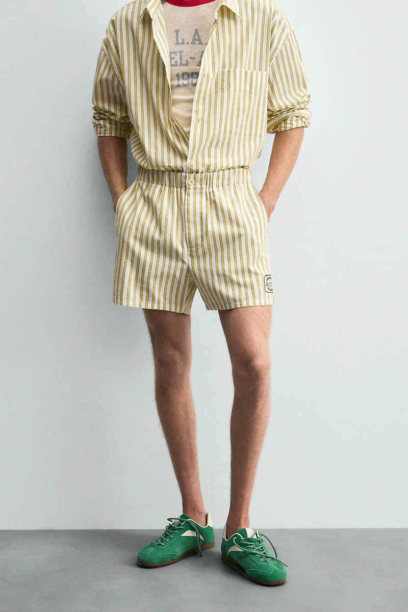 STRIPED EMBROIDERED SHORTS