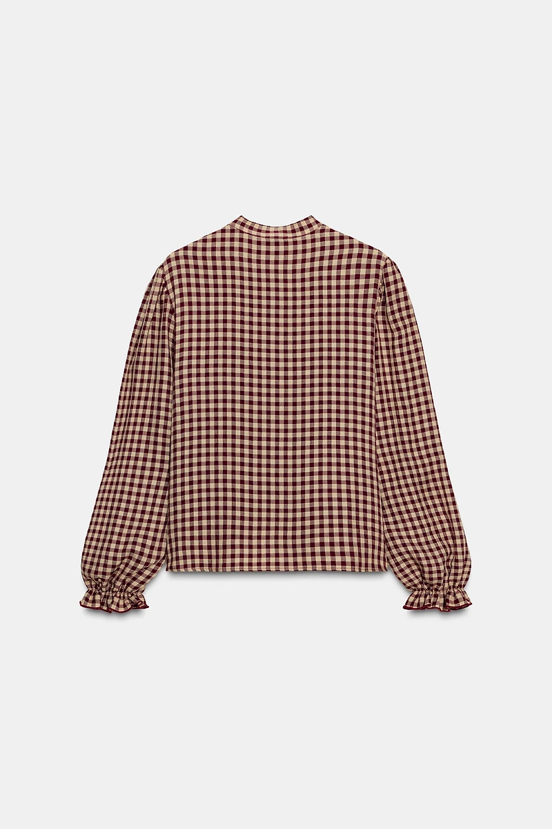 GINGHAM RUFFLE BLOUSE