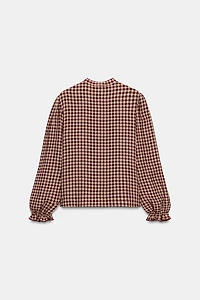 GINGHAM RUFFLE BLOUSE