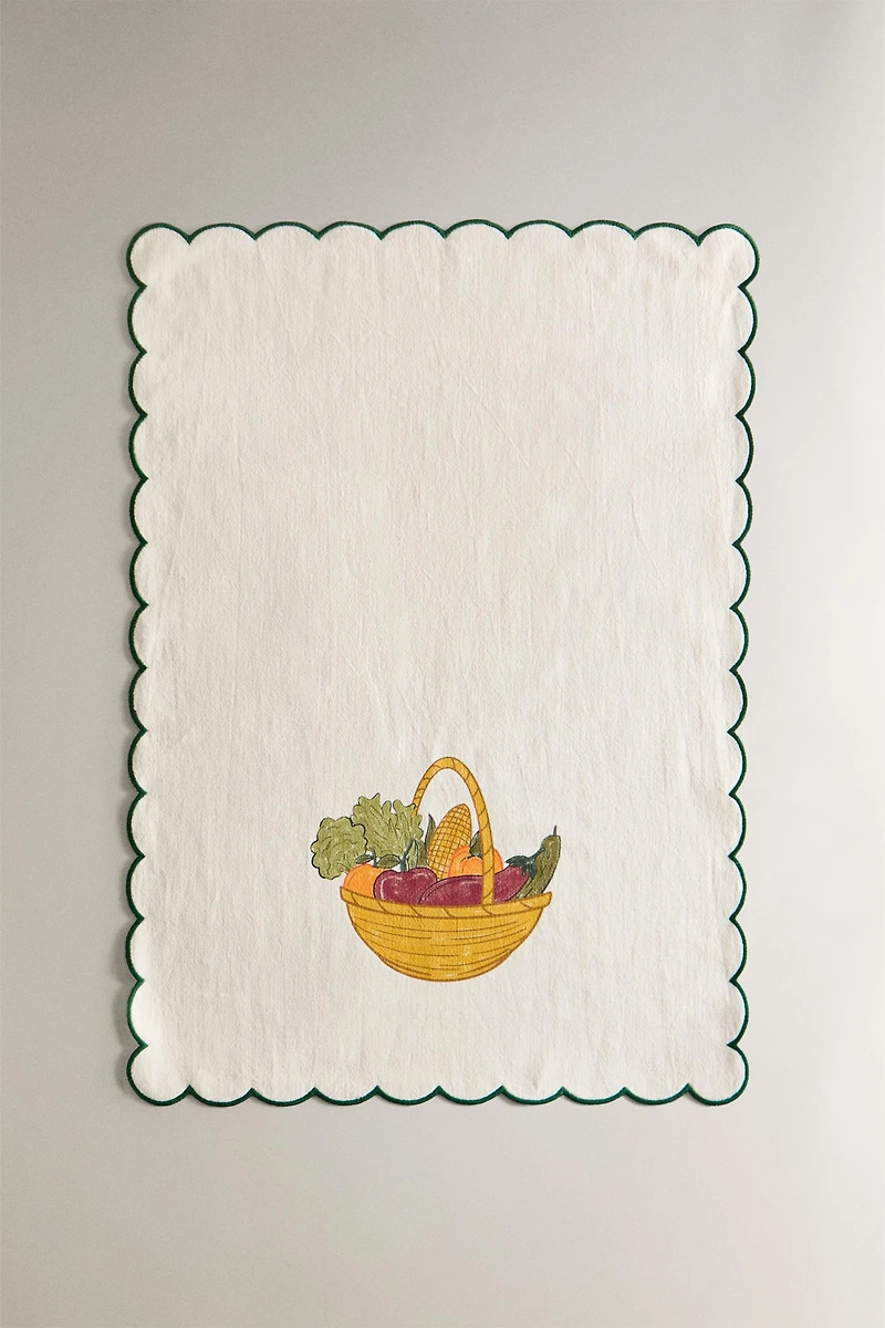 TORCHON CUISINE COTON DENTELLE CONTRASTANTE