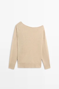 Pull fluide 100 % lin à épaules dénudées