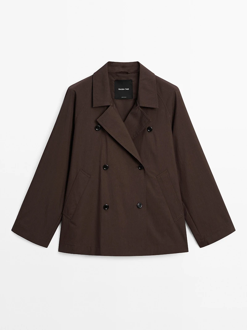 Cotton blend trench coat with back detail