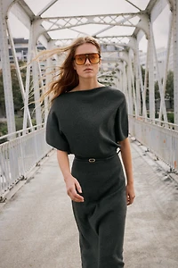 BELTED KNIT MIDI DRESS