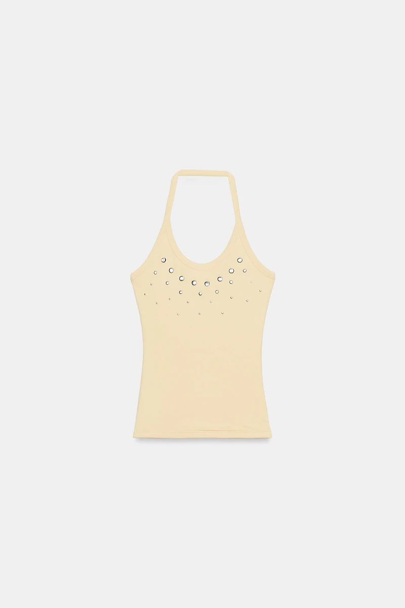STUDDED HALTER TOP