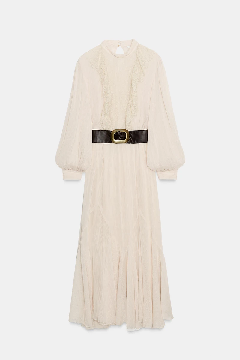 ROBE MIDI DENTELLE CEINTURE