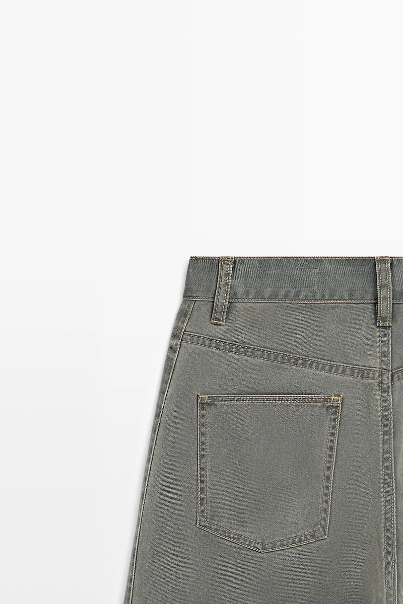 Wide-leg cotton jeans with denim detail