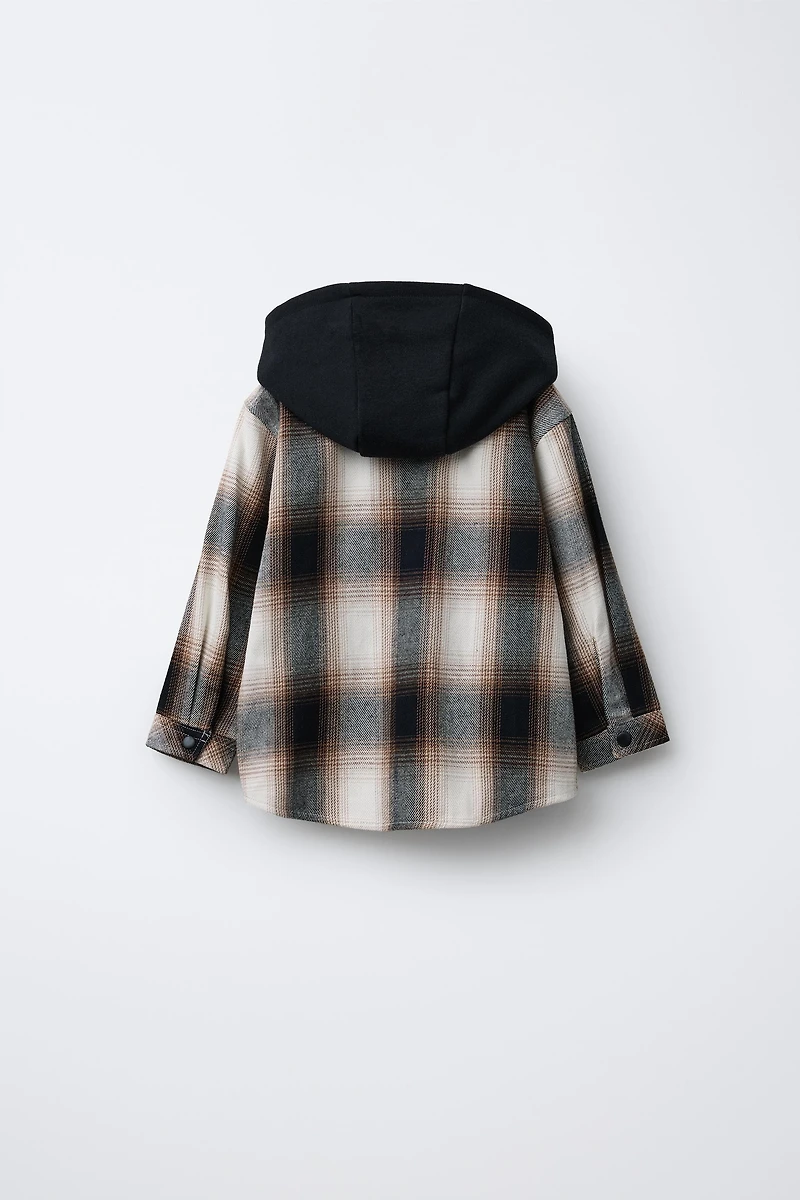 PLAID FLEECE HOODED OVERSHIRT