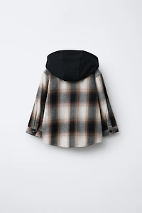 PLAID FLEECE HOODED OVERSHIRT