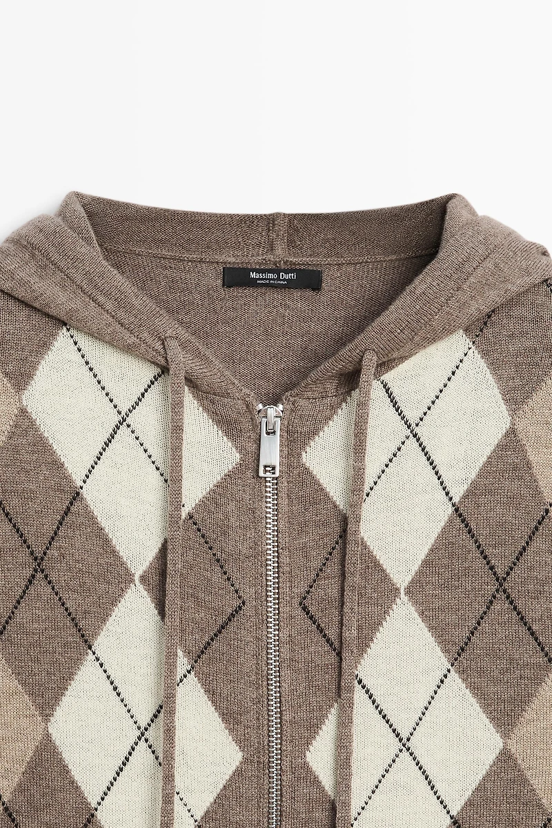 Hooded zip-up knit cardigan