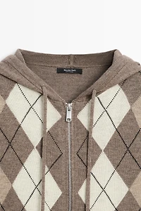 Hooded zip-up knit cardigan