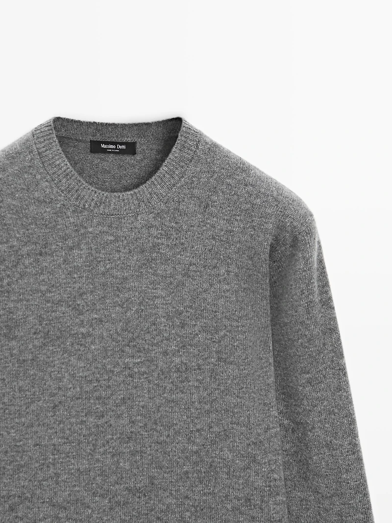 Wool blend crew neck knit sweater