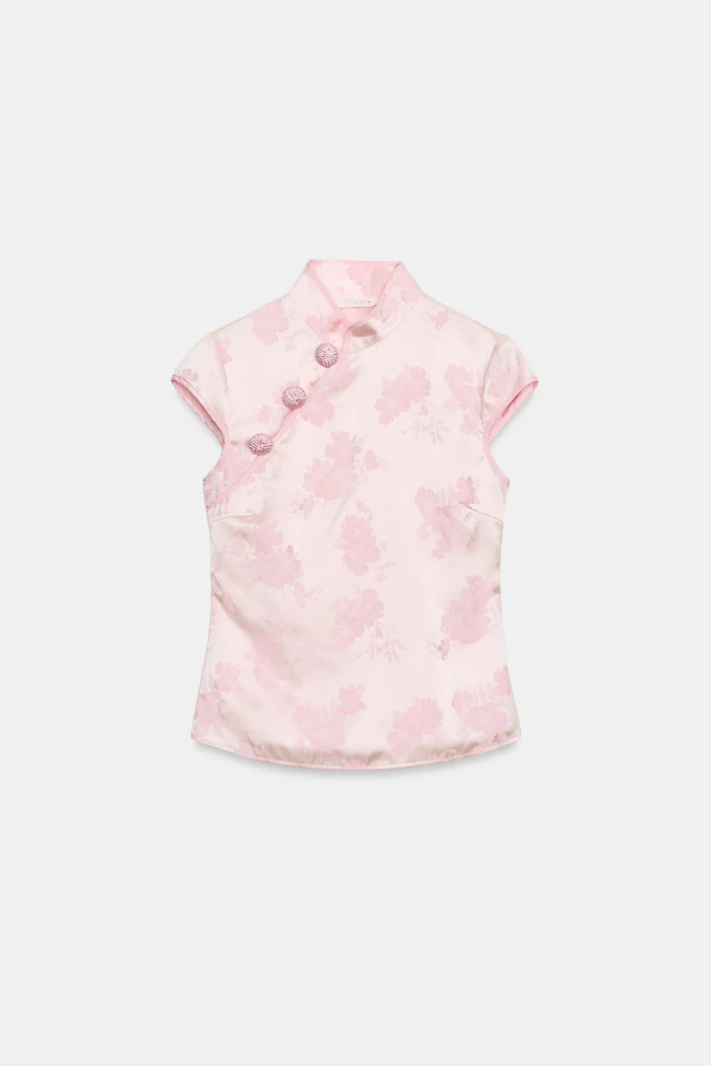 BUTTONED JACQUARD SATIN EFFECT TOP