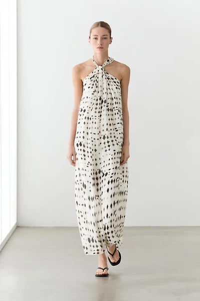 Robe à encolure américaine imprimée