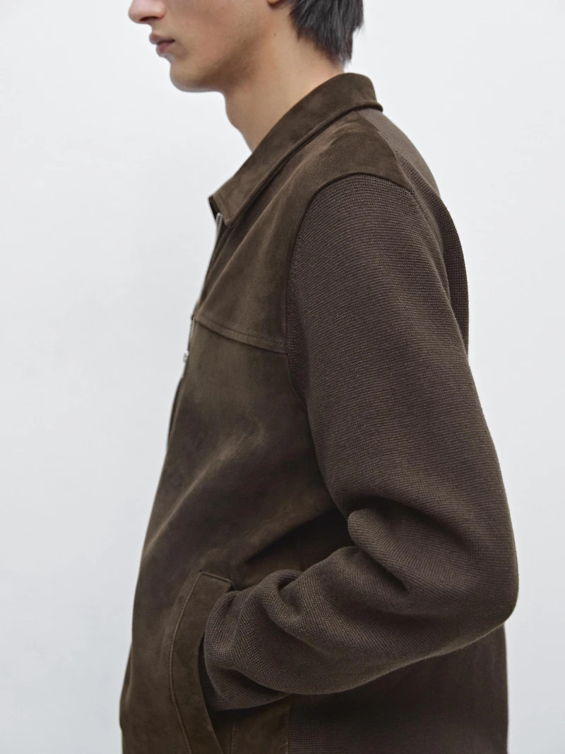 Cardigan en coton et cuir